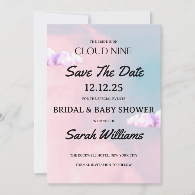 Cloud Nine Colourful Pastel Bridal and Baby Shower Save The Date (Front)