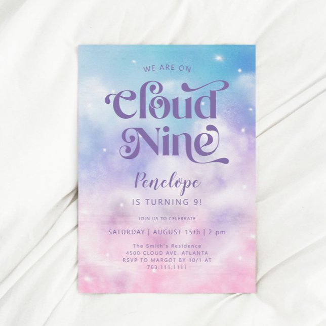 Cloud Nine Girls 9th Birthday Invitation (Creator Uploaded)