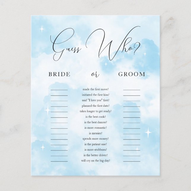 Cloud Nine Guess Who Bride or Groom Game (Front)