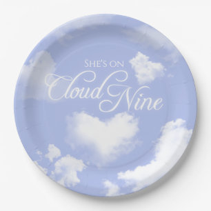 Cloud Nine Heart Clouds Blue Sky Bridal Shower Paper Plate