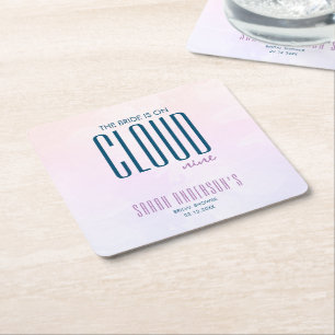 Cloud Nine Modern Purple Blue Bridal Shower Square Paper Coaster