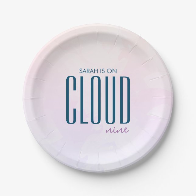 Cloud Nine Pastel Minimalist Modern Bridal Shower Paper Plate (Front)