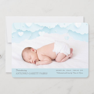 Cloud Nine Photo Birth Announcement Blue