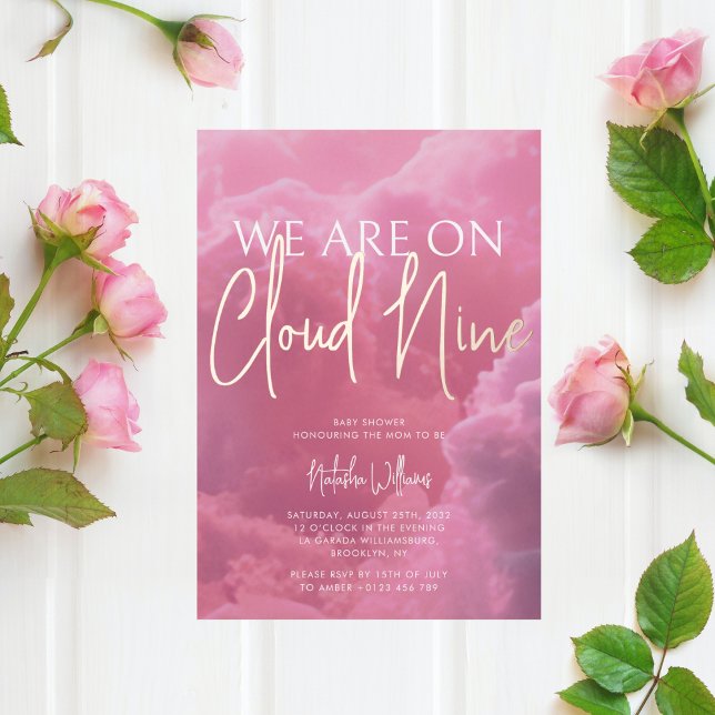 Cloud Nine Pink Clouds Baby Shower Foil Invitation (Creator Uploaded)