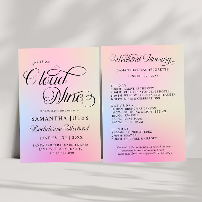  Cloud Nine Pink Gradient Bachelorette Weekend Invitation (Creator Uploaded)