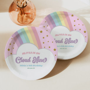 Cloud Nine Rainbow and Stars 9th Birthday Party Paper Plate