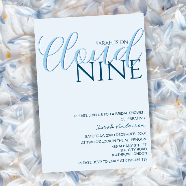 Cloud Nine Simple Typography blue bridal shower Invitation (Creator Uploaded)