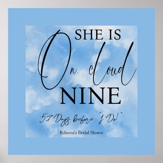 Cloud Nine Sky Blue Watercolor Bridal Shower Poster (Front)