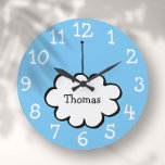 Cloud on a String Personalised Name  Large Clock<br><div class="desc">Perfect for nurseries,  bedrooms or any room in your home. A cute,  fun design featuring a cloud on a string,  personalise with a loved one's name and customise with your favourite background colour to create a unique gift. Designed by Thisisnotme©</div>