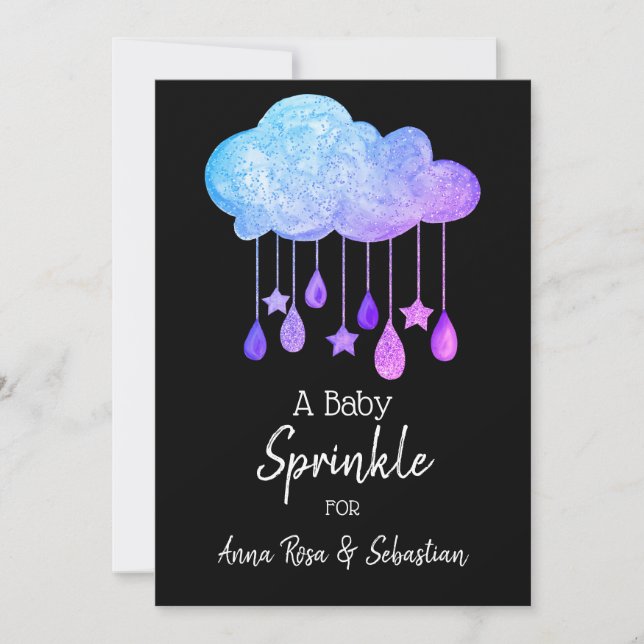 *~*  Cloud Rain Drops Stars Sprinkle Shower Invitation (Front)