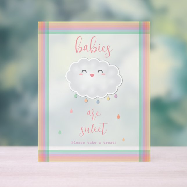 Cloud Raindrops Babies are Sweet Treat Baby Shower Acrylic Sign (Neutral)
