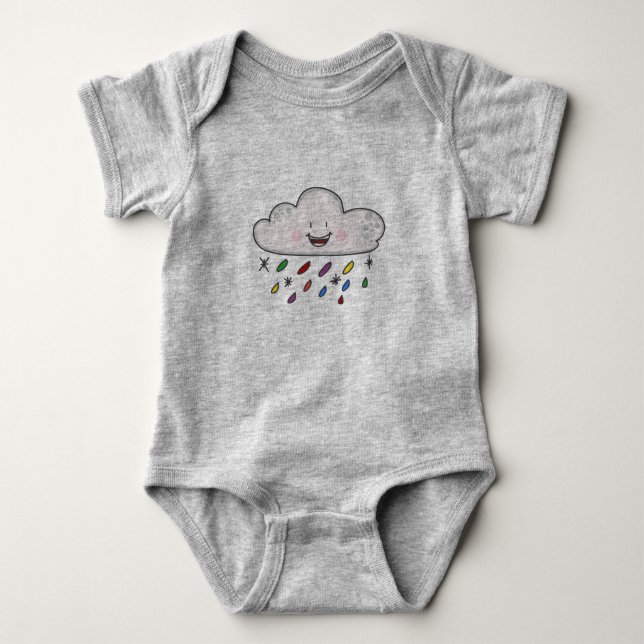 Cloud Raining Rainbow Drops Baby Bodysuit (Front)