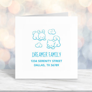Cloud Shapes Bunny Cat Family Address Self-inking Stamp