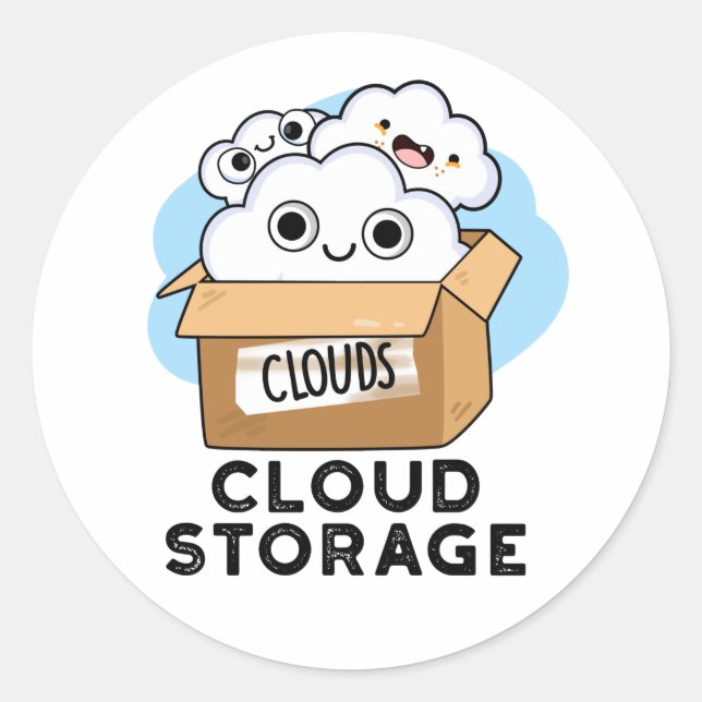 Cloud Storage Funny Weather Technology Pun  Classic Round Sticker (Front)