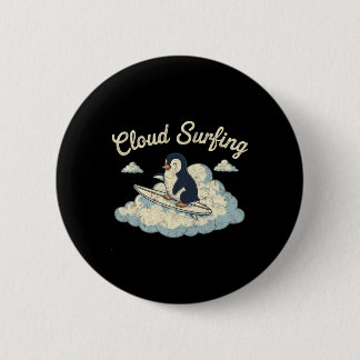 Cloud Surfing Penguin - Whimsical Sky Rider Fun 6 Cm Round Badge
