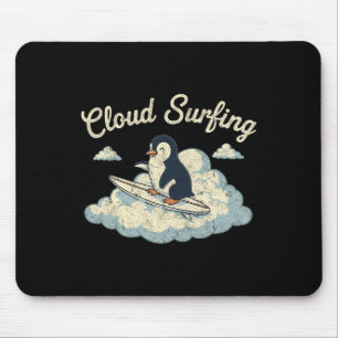 Cloud Surfing Penguin - Whimsical Sky Rider Fun Mouse Pad