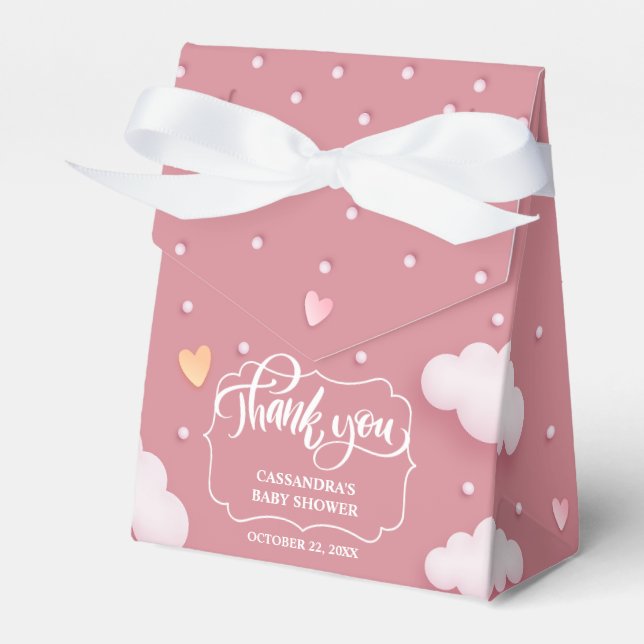 Cloud Theme Baby Shower Dusty Pink Favour Box (Front Side)