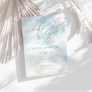 Cloud Themed Baby Shower Vibrant Blue Invitation