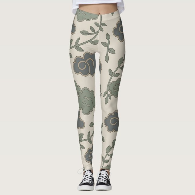 Cloud-Vine Harmony - Batik Motif Bali Leggings (Front)