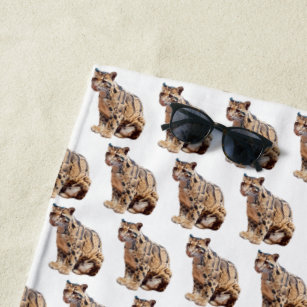 clouded leopard photograph jungle big cat animal   beach towel