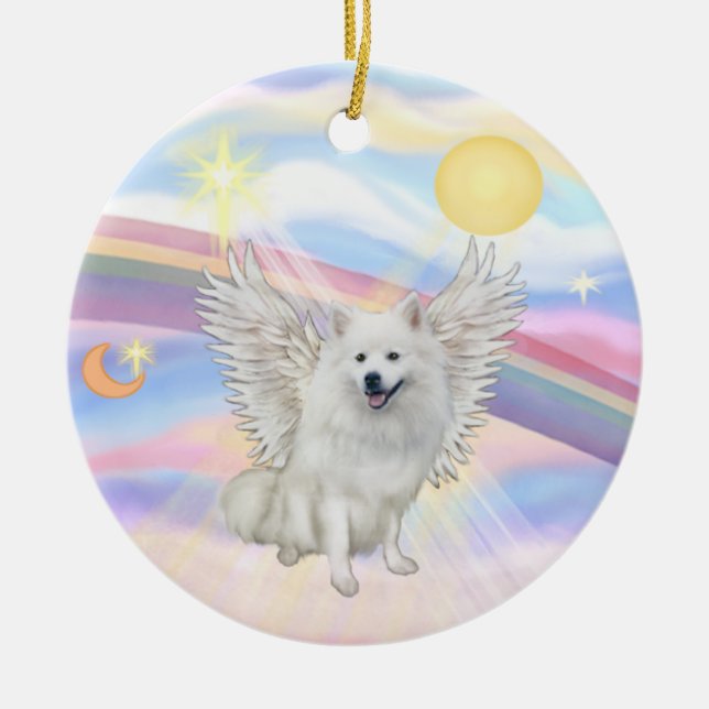 Clouds - American Eskimo Dog Ceramic Tree Decoration (Front)