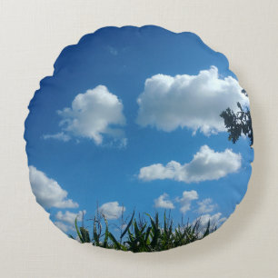 Clouds And Blue Sky Round Cushion