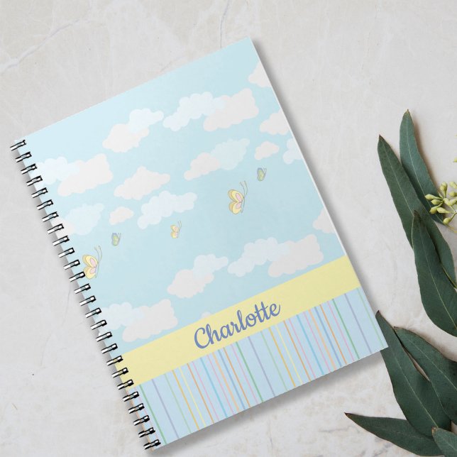 Clouds and Butterflies Pastel Personalised Notebook (Creator Uploaded)