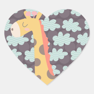 Clouds and Giraffes Heart Sticker