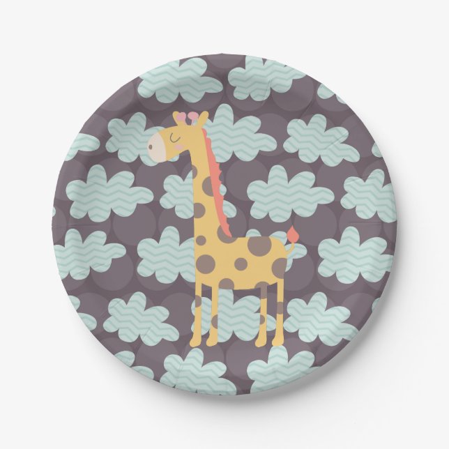 Clouds and Giraffes Paper Plate (Front)