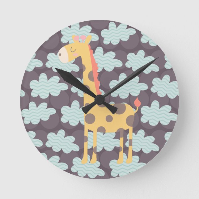 Clouds and Giraffes Round Clock (Front)