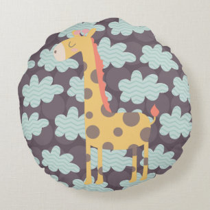 Clouds and Giraffes Round Cushion