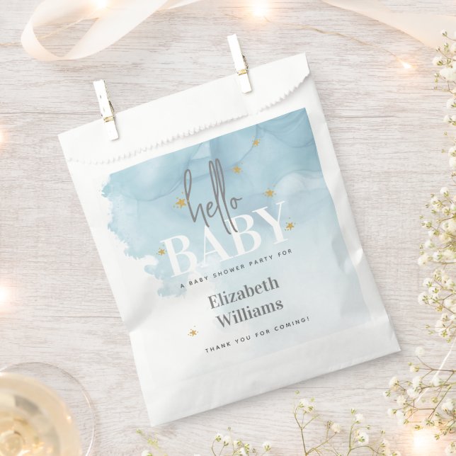 Clouds and Stars Hello Baby Shower Favour Bags (Clipped)