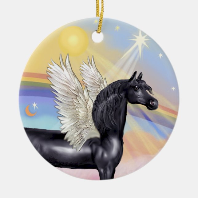 Clouds - Arabian Horse (black) Angel Ceramic Tree Decoration (Front)