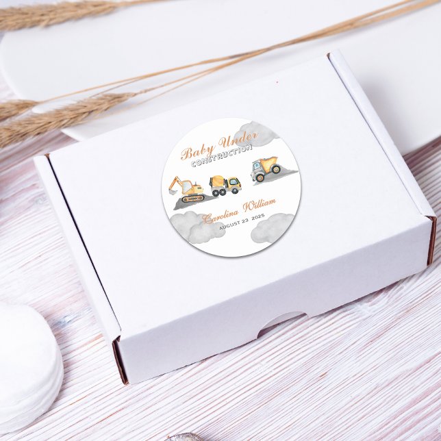 Clouds baby under construction baby shower classic round sticker (Creator Uploaded)