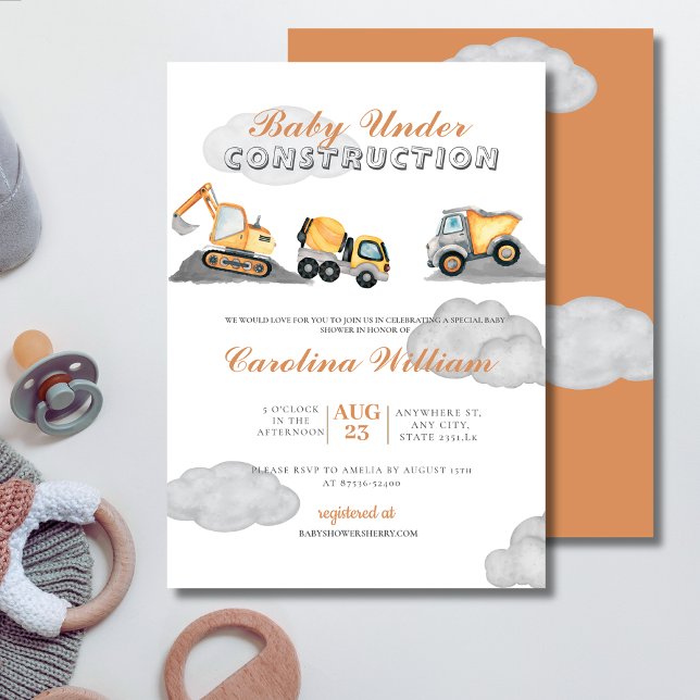 Clouds baby under construction baby shower invitation (Creator Uploaded)