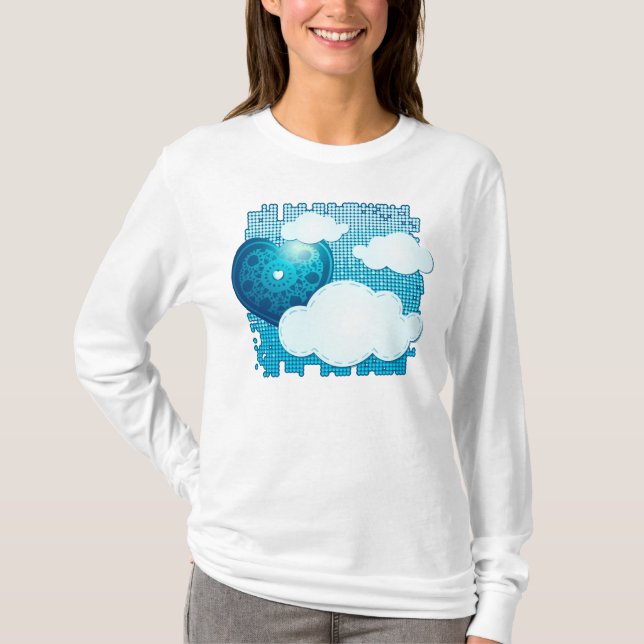 Clouds background with heart, t-shirt (Front)
