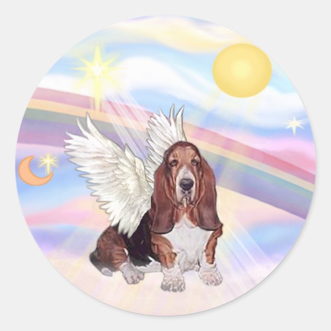 Clouds - Basset Hound Angel Classic Round Sticker (Front)
