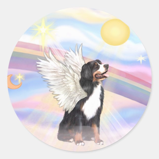 Clouds - Bernese Mountain Dog Angel Classic Round Sticker (Front)