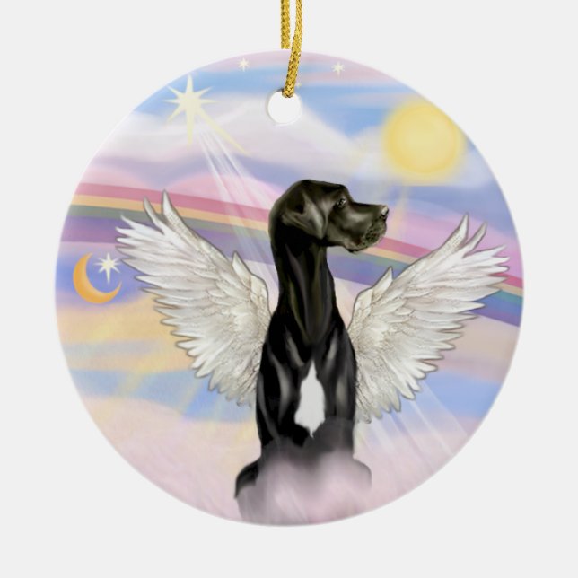 Clouds - Black Great Dane (Natural ears) Ceramic Tree Decoration (Front)