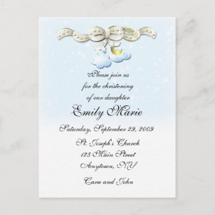 Clouds Blue Christening Invitation Postcard