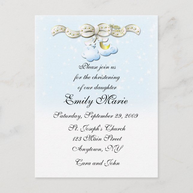 Clouds Blue Christening Invitation Postcard (Front)