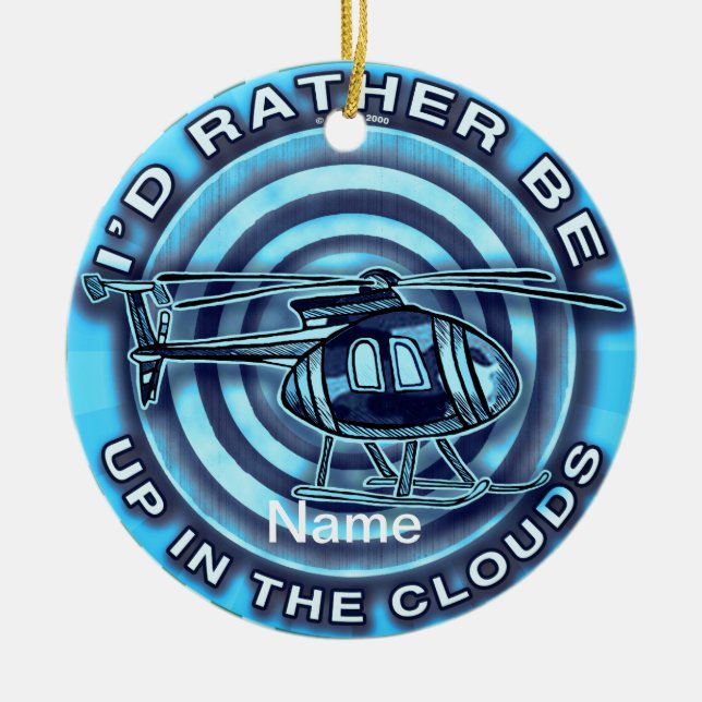 Clouds Blue Helicopter  Ceramic Tree Decoration (Front)