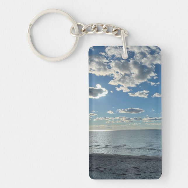 Clouds Cloudy Blue Sky Empty Beach  Key Ring (Front)