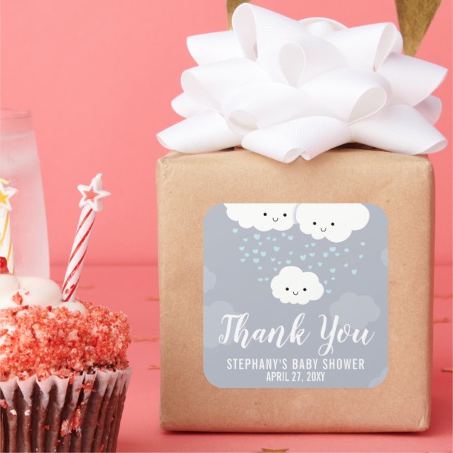 Clouds Couples Baby Shower Boy Thank You Square Sticker (Party)