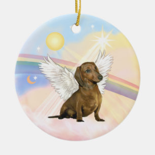 Clouds - Dachshund Angel (brown) Ceramic Tree Decoration