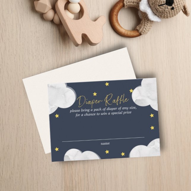 Clouds Dark Blue Boy Baby Shower Diaper Raffle Business Card (Creator Uploaded)