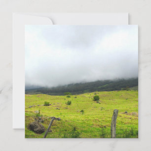 Clouds descending on pastureland flat card