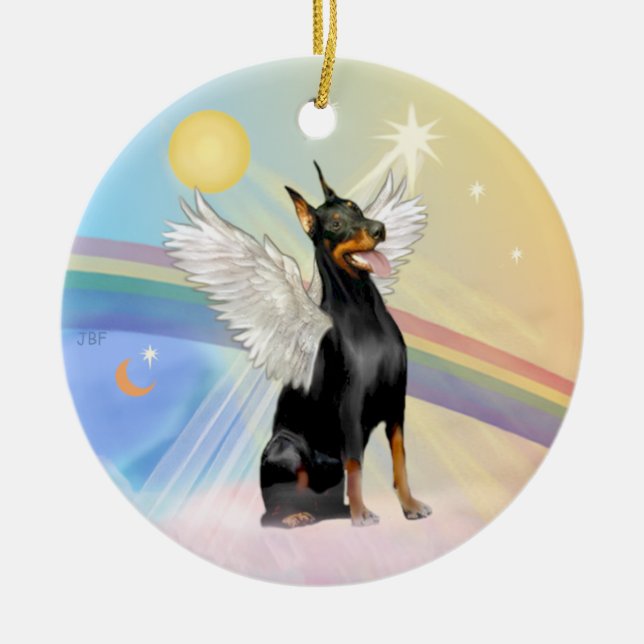 Clouds - Doberman Pinscher Ceramic Tree Decoration (Front)