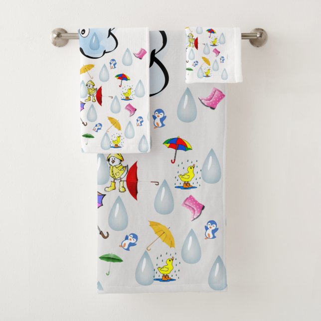 Clouds Ducks Rain  Bathroom Towel Sets (Insitu)