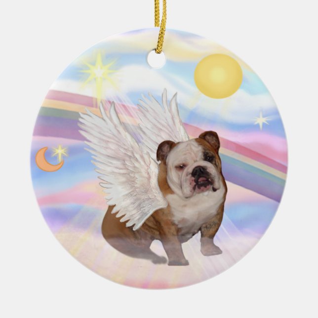 Clouds - English Bulldog Angel Ceramic Tree Decoration (Front)